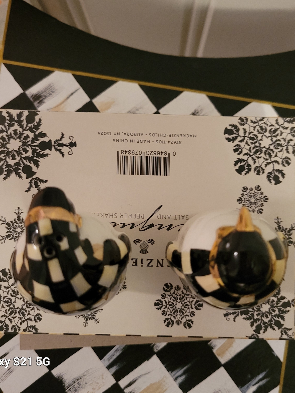 MacKenzie-Childs Black and White Check Penguin Salt & Pepper Shakers - Picture 4 of 7